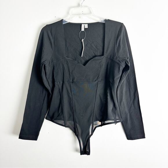 ASOS Design Bodysuit Top Corset Sweetheart Neck Mesh Black Long Sleeve Bustier - Picture 9 of 10